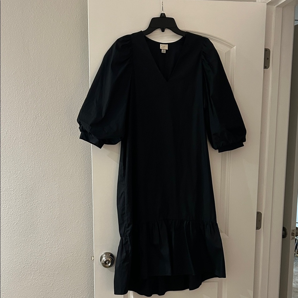 a new day Black Midi Dress with Puff Sleeves